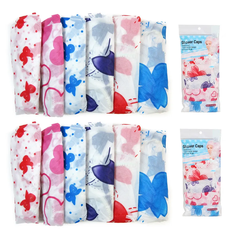 12 Pack Shower Cap Women Bath Hat Waterproof Elastic Band Protects Hair Home Lot