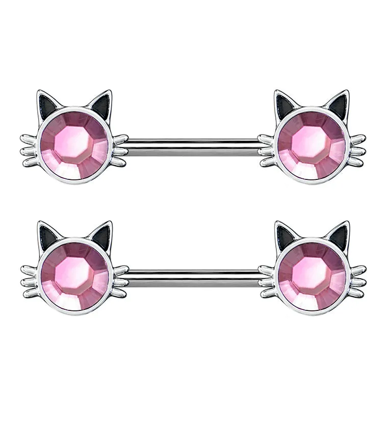 14G Pink CZ Kitty Nipple Ring Barbell