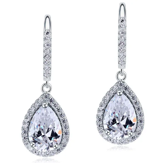 2 Carat Created Pear Cut Diamond Dangle Drop Sterling 925 Silver Earrings XFE8066