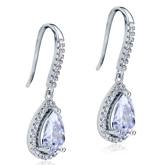 2 Carat Created Pear Cut Diamond Dangle Drop Sterling 925 Silver Earrings XFE8066