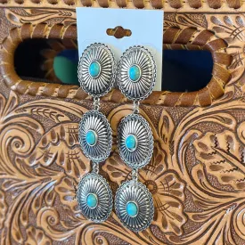 3 Silver Concho Oval Dangle Earring