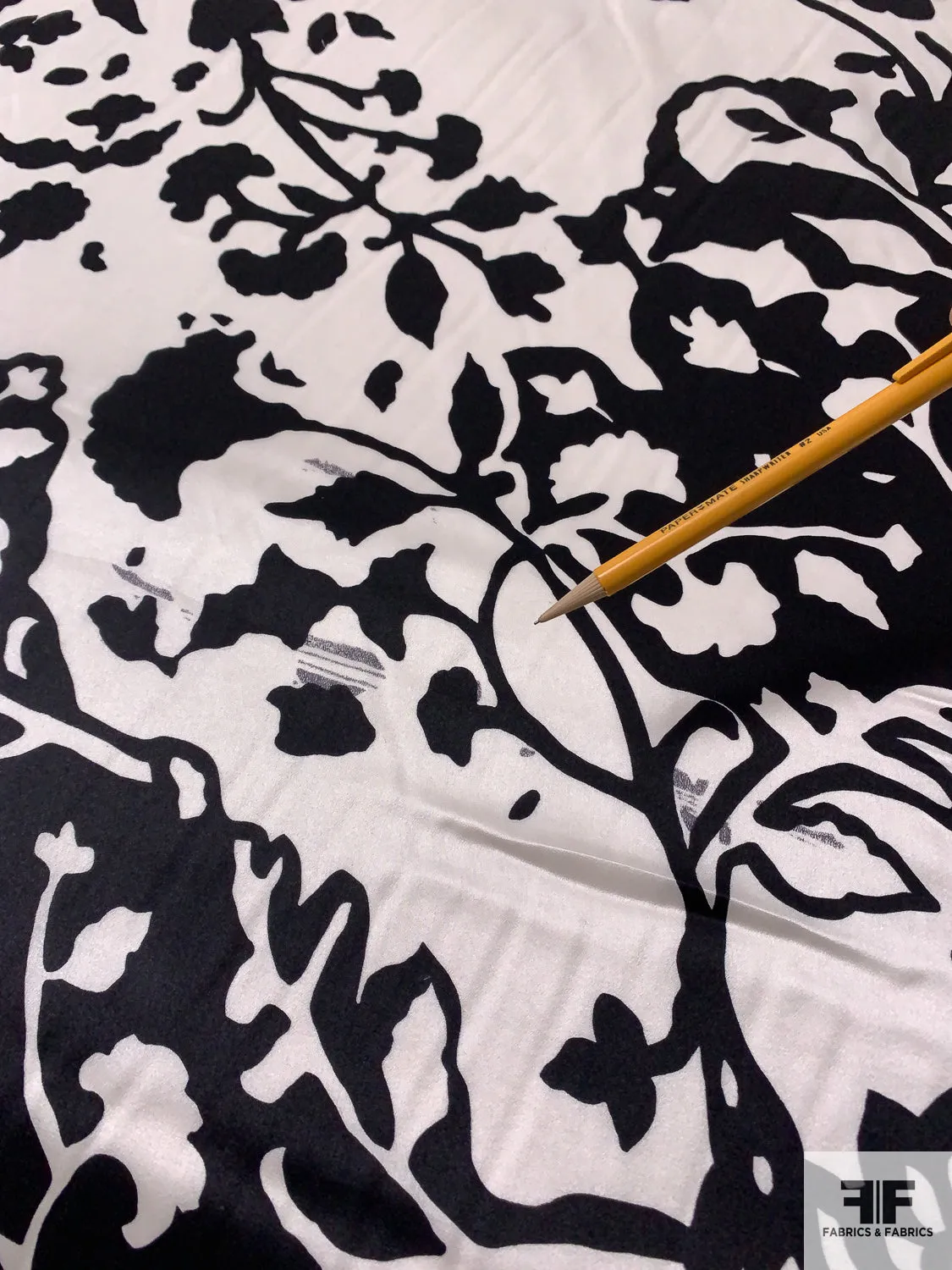 Abstract Leaves and Branches Printed Silk Charmeuse - Black / White