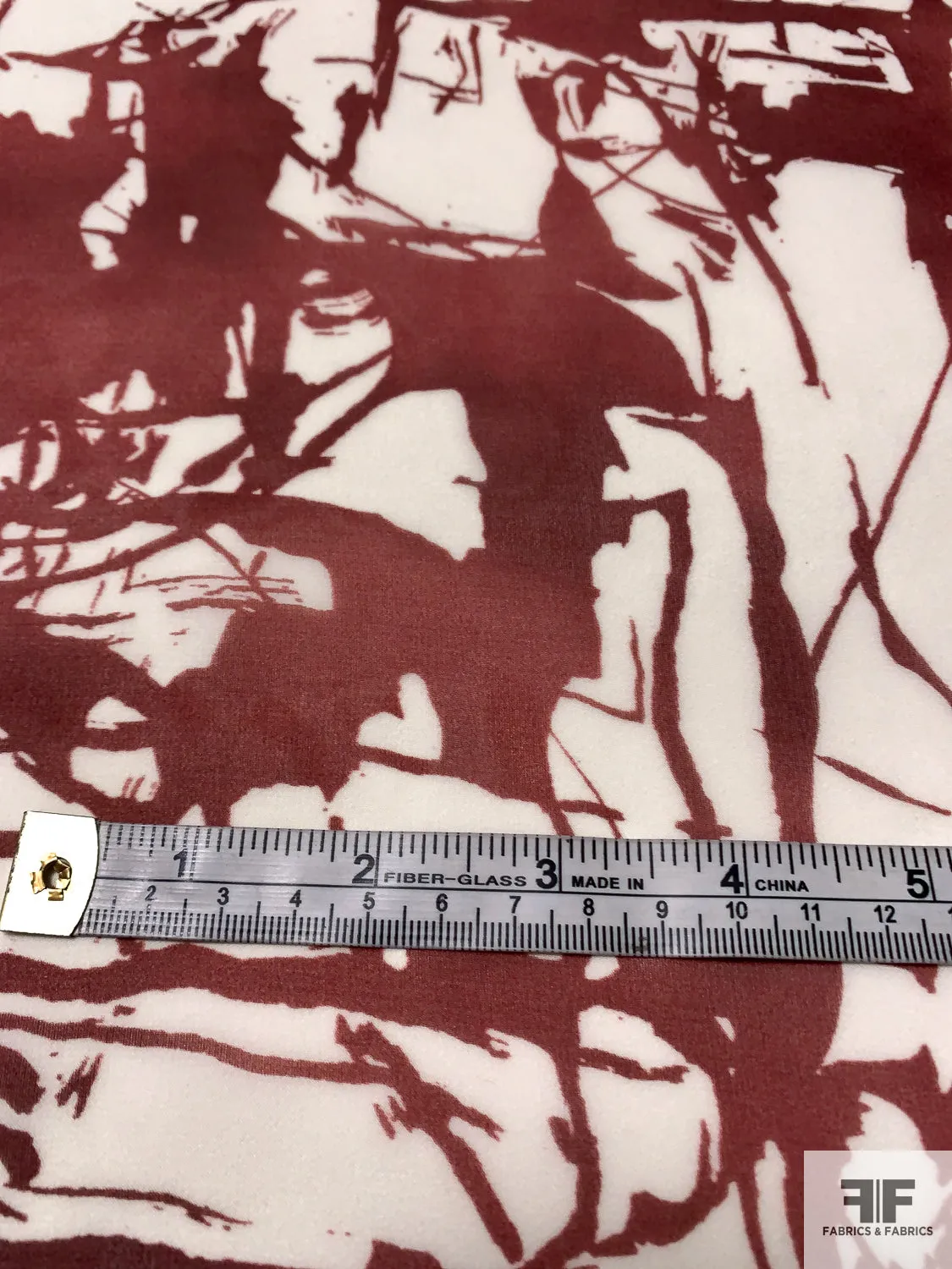 Abstract Splatter Printed Silk Chiffon - Maroon / Ivory