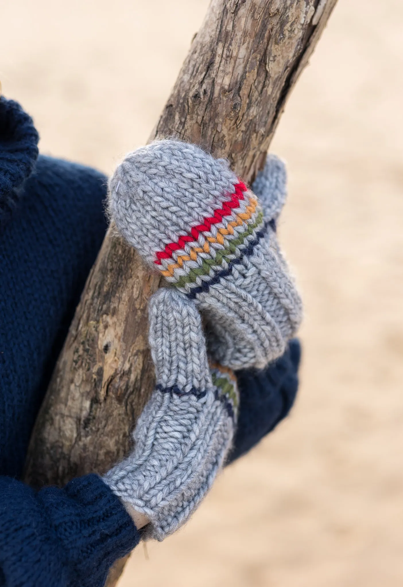 Acorn Rainbow Stripe Mittens - Grey
