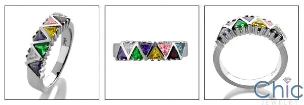 Anniversary Multi Color Triangle Channel Cubic Zirconia Cz Ring