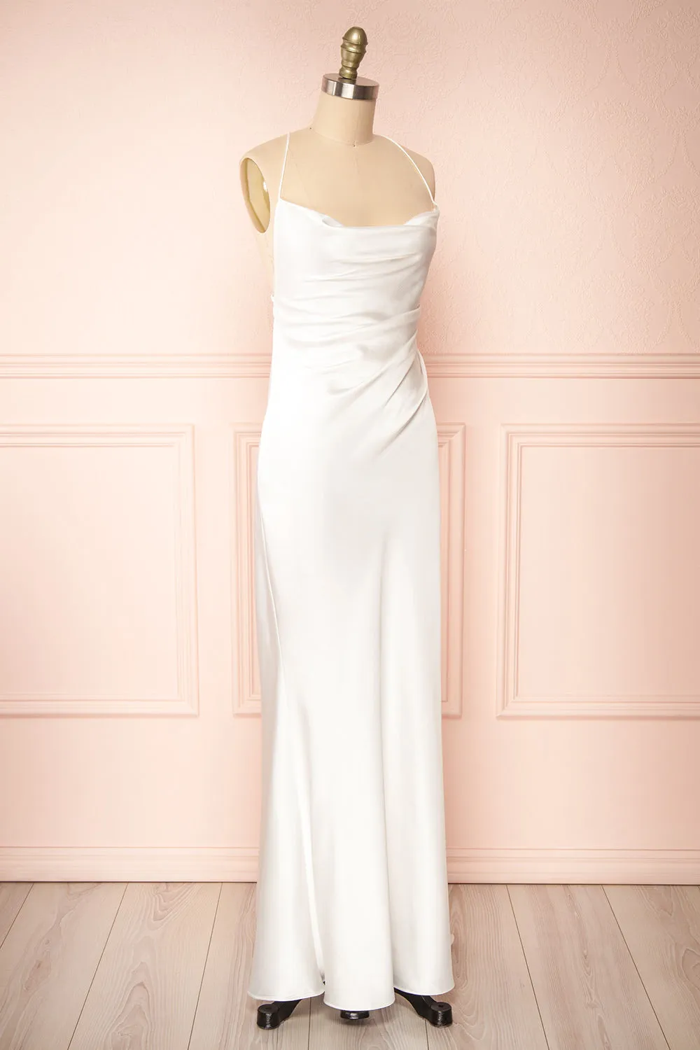 Areane | Cowl Neck Satin Maxi Dress w/ Chain