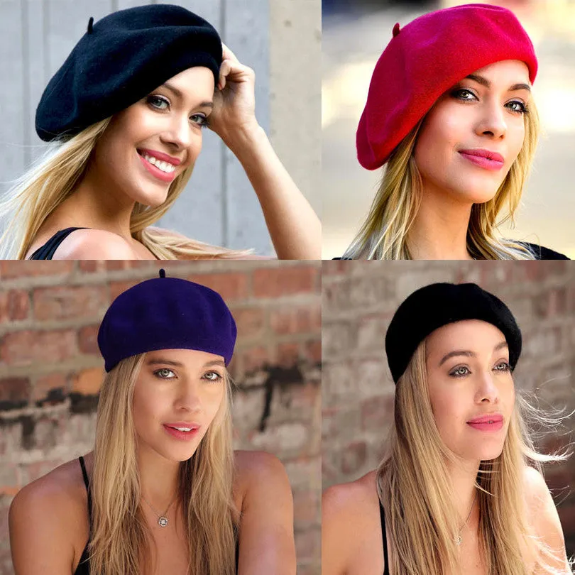 AWAYTR Women's Hat Fashion Women Beret Cap Winter Warm Wool Hats Casual French Artist Beanie Hat Cap Headwear Fall Berets