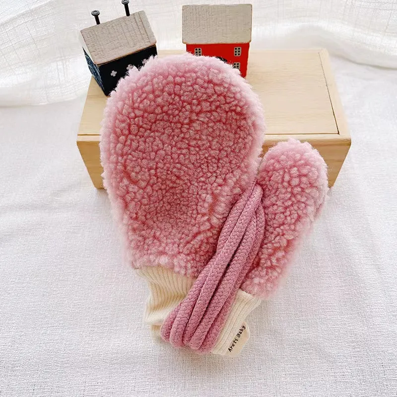 Basic Winter Plush Warm Rope Mittens