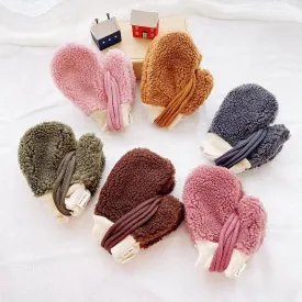 Basic Winter Plush Warm Rope Mittens