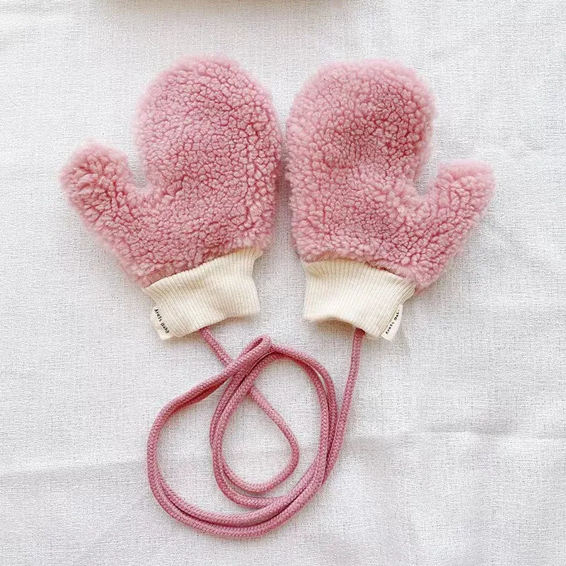Basic Winter Plush Warm Rope Mittens