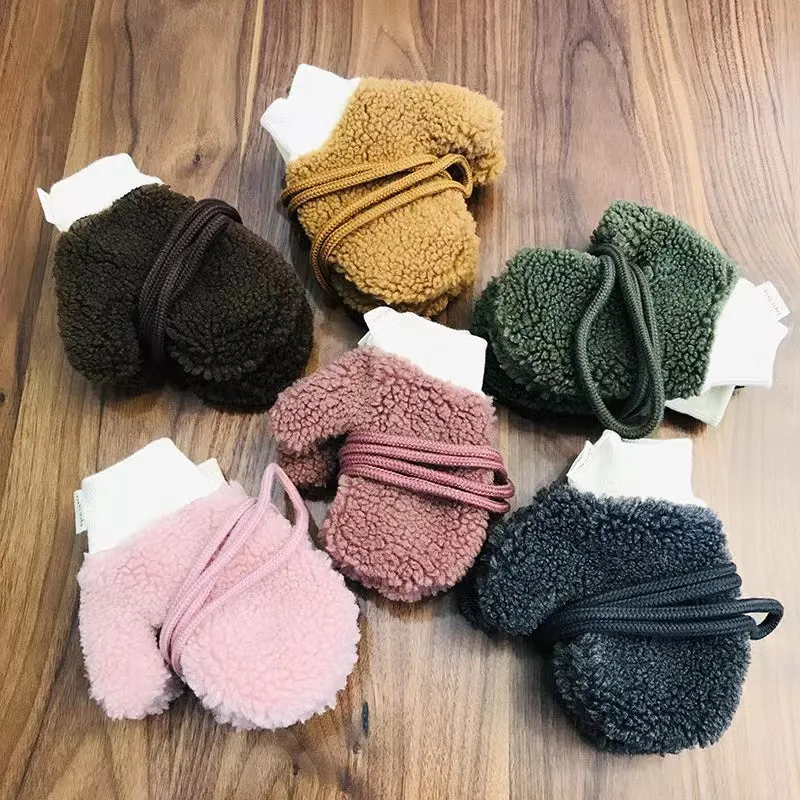 Basic Winter Plush Warm Rope Mittens