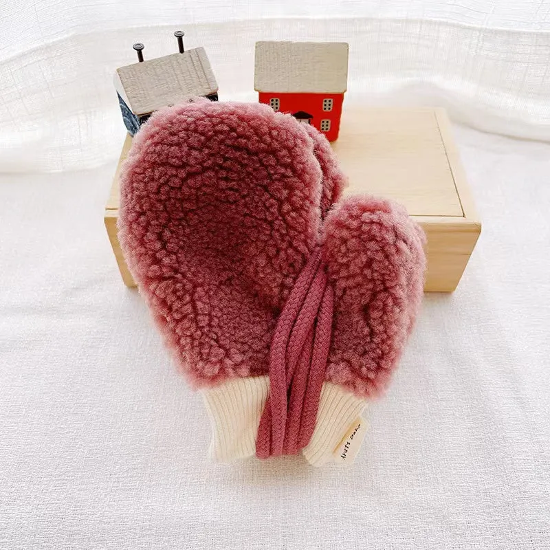 Basic Winter Plush Warm Rope Mittens
