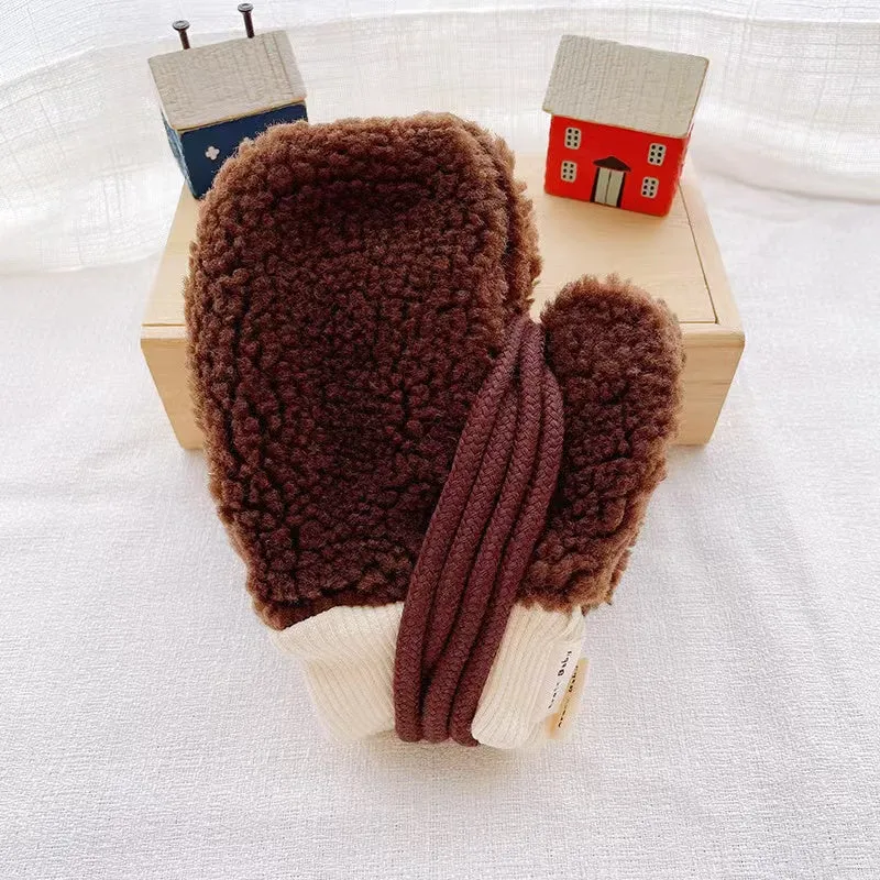 Basic Winter Plush Warm Rope Mittens