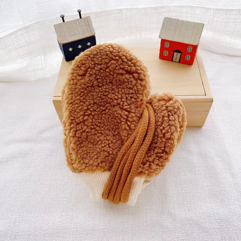 Basic Winter Plush Warm Rope Mittens