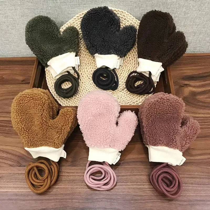 Basic Winter Plush Warm Rope Mittens