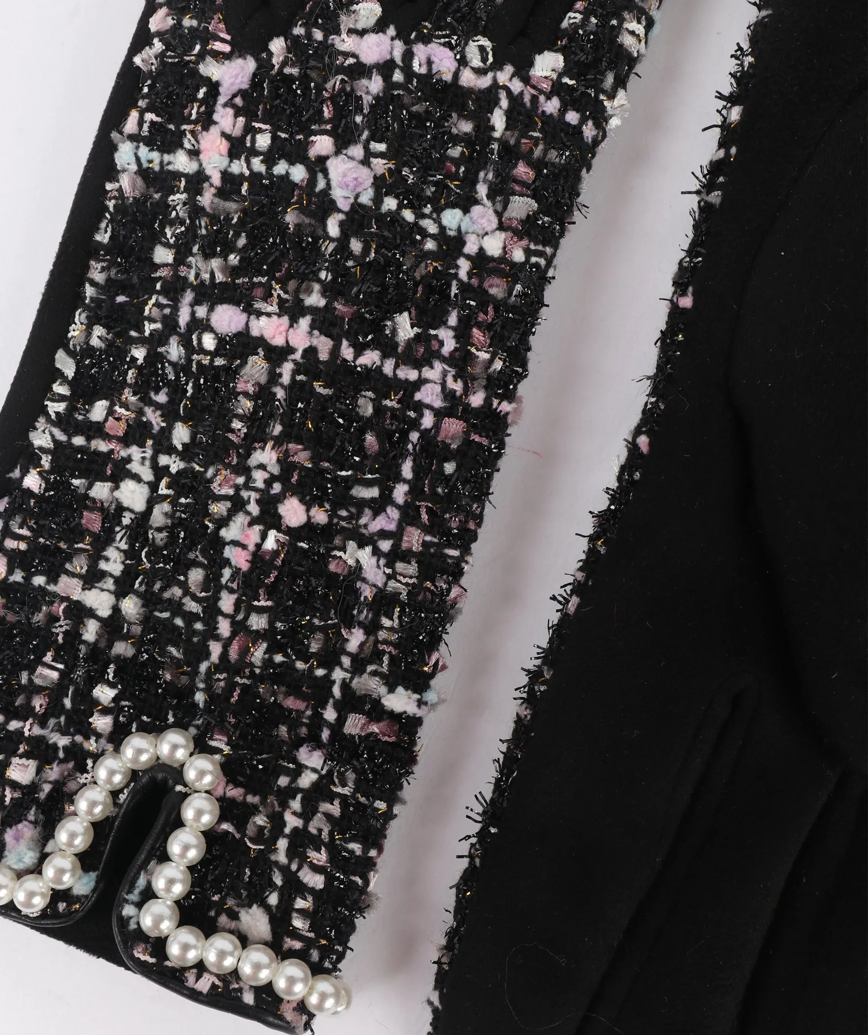 Black Textured Boucle Tweed Gloves