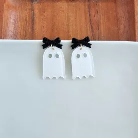 Bow Ghost Earrings - White Glitter