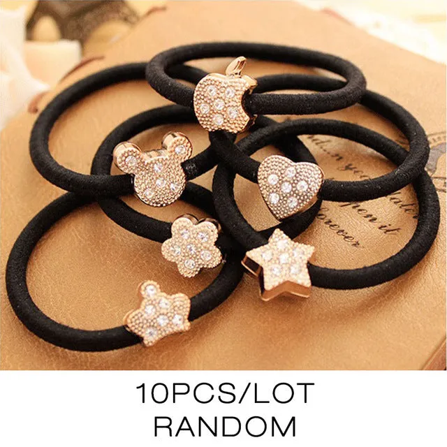 Cute Black Elastic Hair Bands 10 pcs