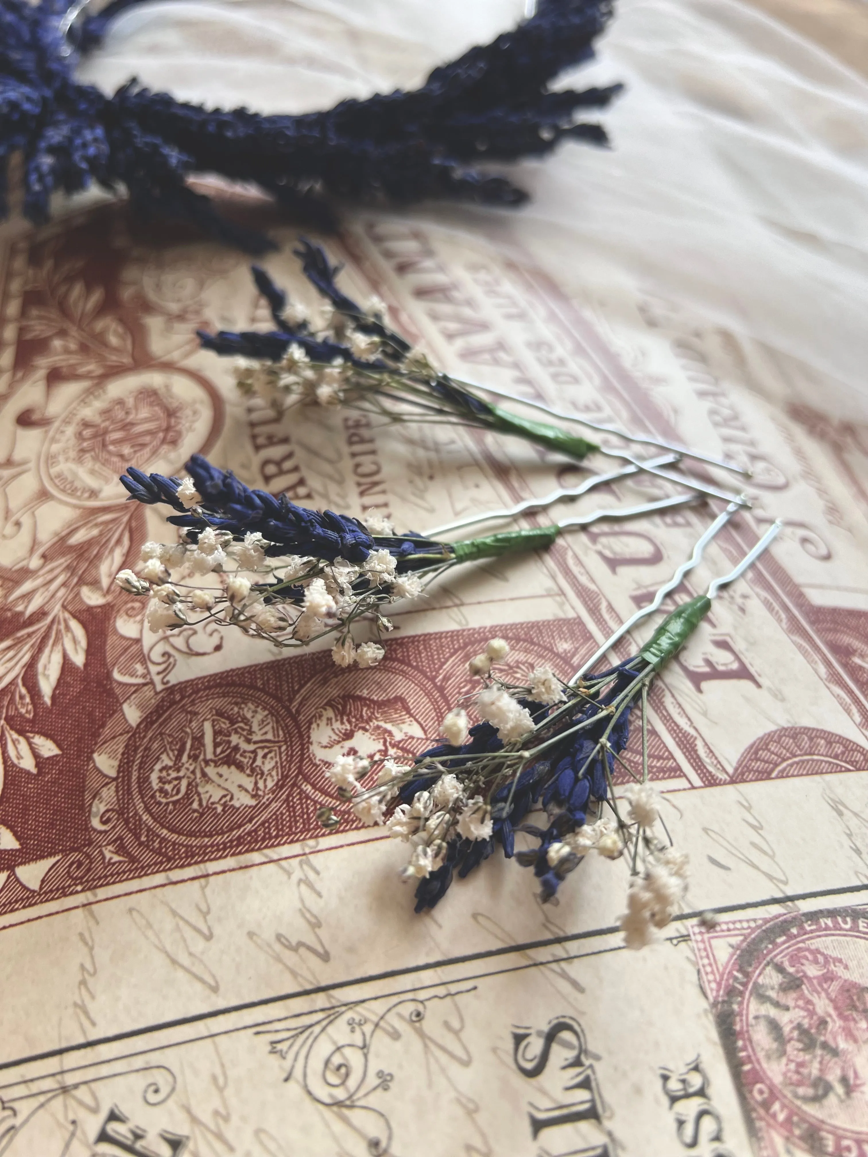 Dried Lavender and Gypsophila Hair Pins, Dried Flower Hair Pins for Brides, Minimalist Floral Hair Pin Set, Wedding Hair Pins Babys Breath