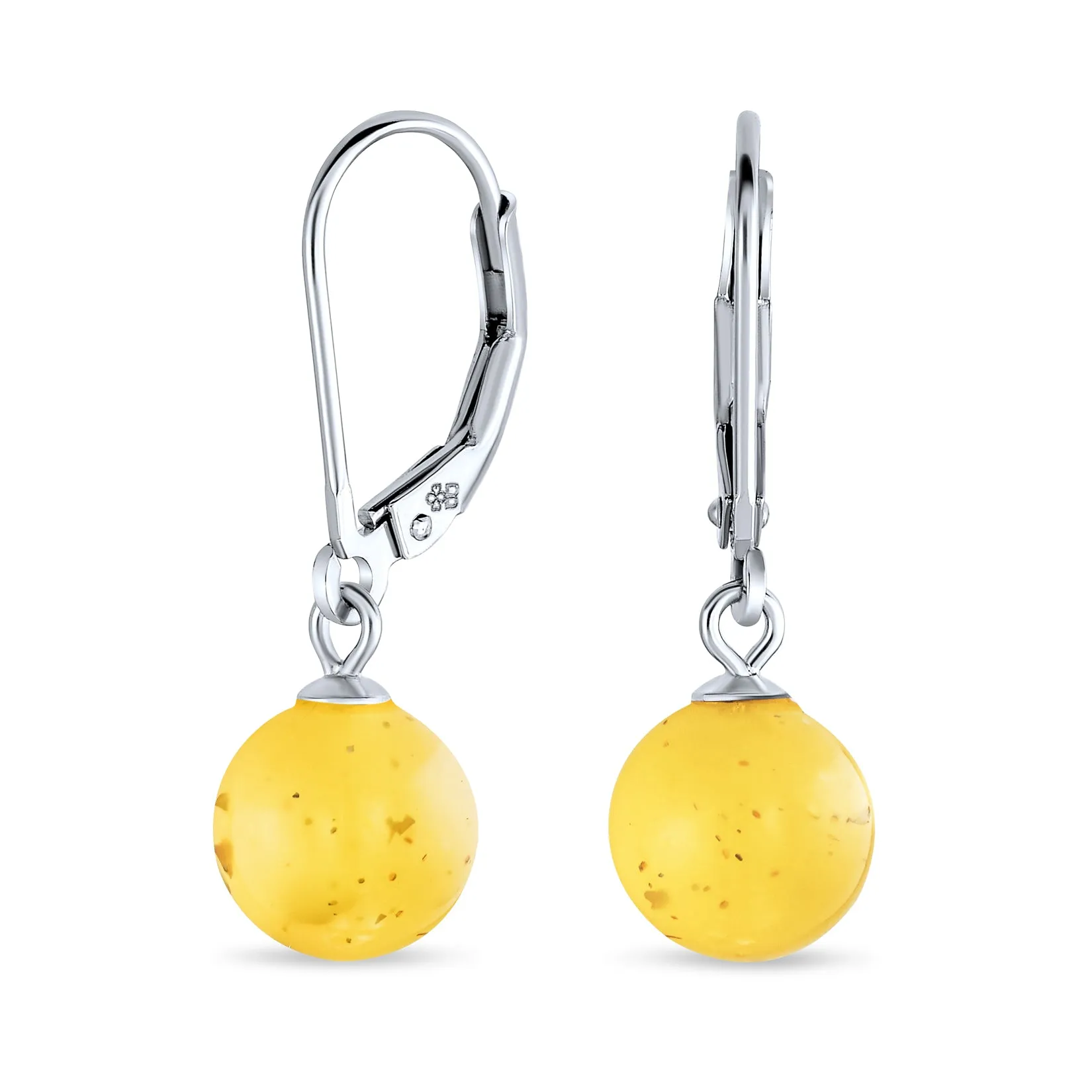 Gemstones Bezel Set Lever Back Oval Ball Drop Earrings .925 Silver 8MM