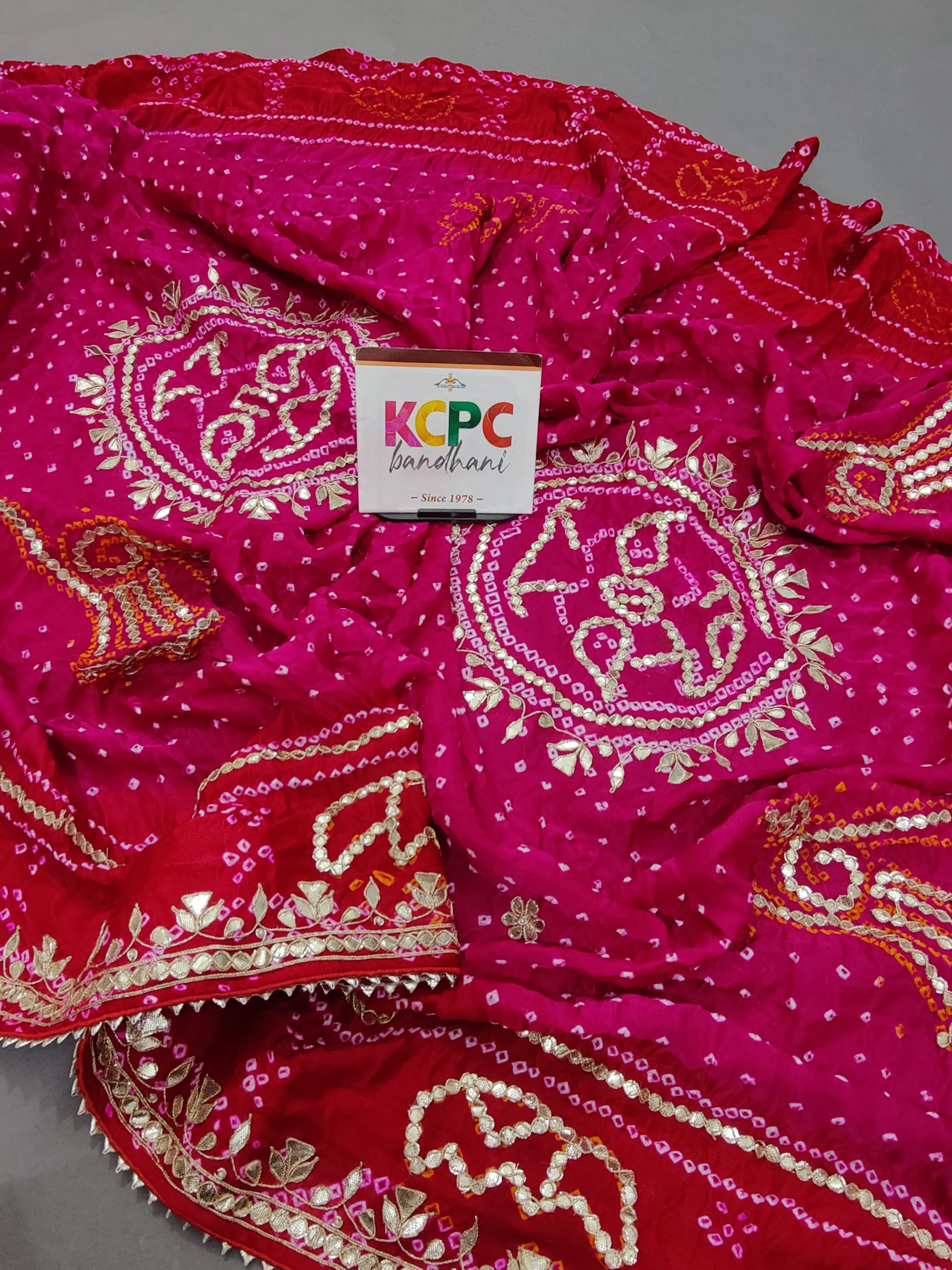 Latest New Pure Gaji silk Bandhani Designer Hand Gotapatti Work saree with heavy blouse, RG