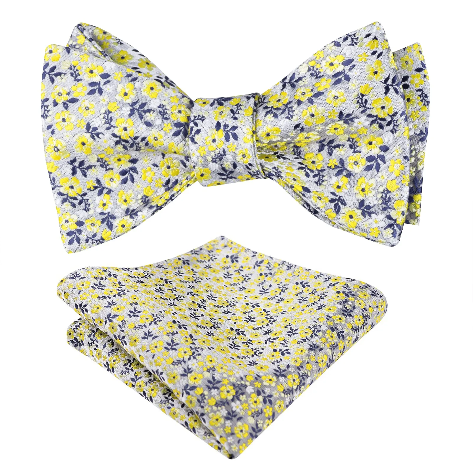 Men's Self-tied Floral Pattern Bow Tie with Colorful Pocket Square Tie Set-045