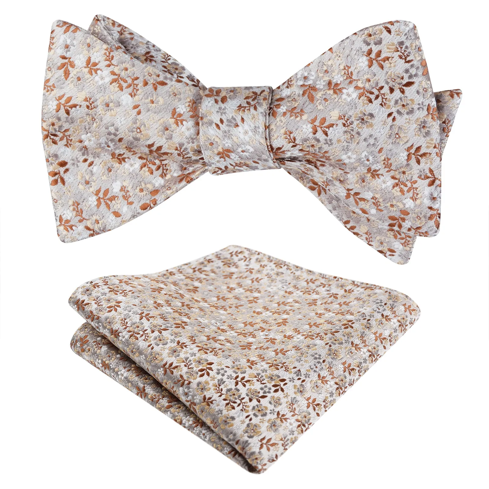 Men's Self-tied Floral Pattern Bow Tie with Colorful Pocket Square Tie Set-045