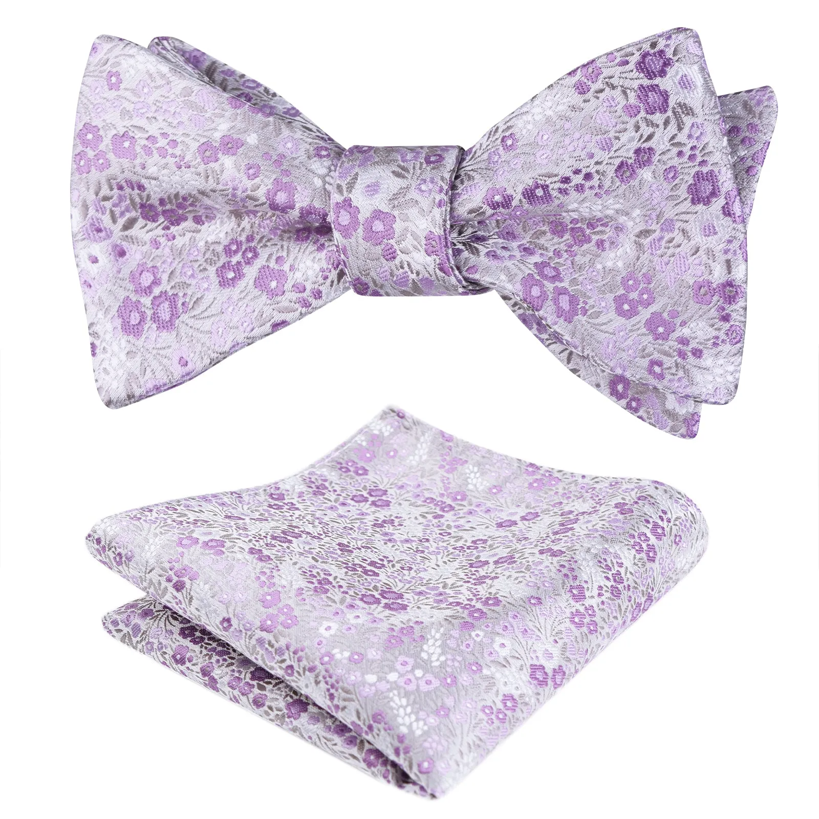 Men's Self-tied Floral Pattern Bow Tie with Colorful Pocket Square Tie Set-045