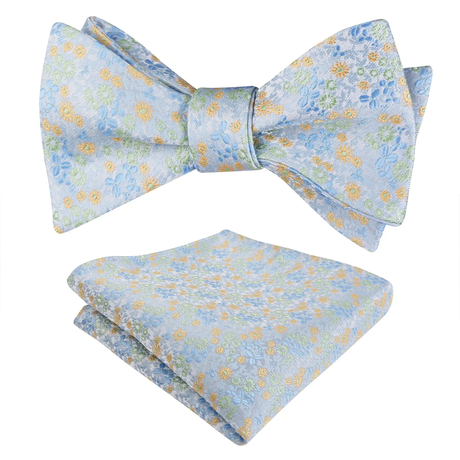 Men's Self-tied Floral Pattern Bow Tie with Colorful Pocket Square Tie Set-045
