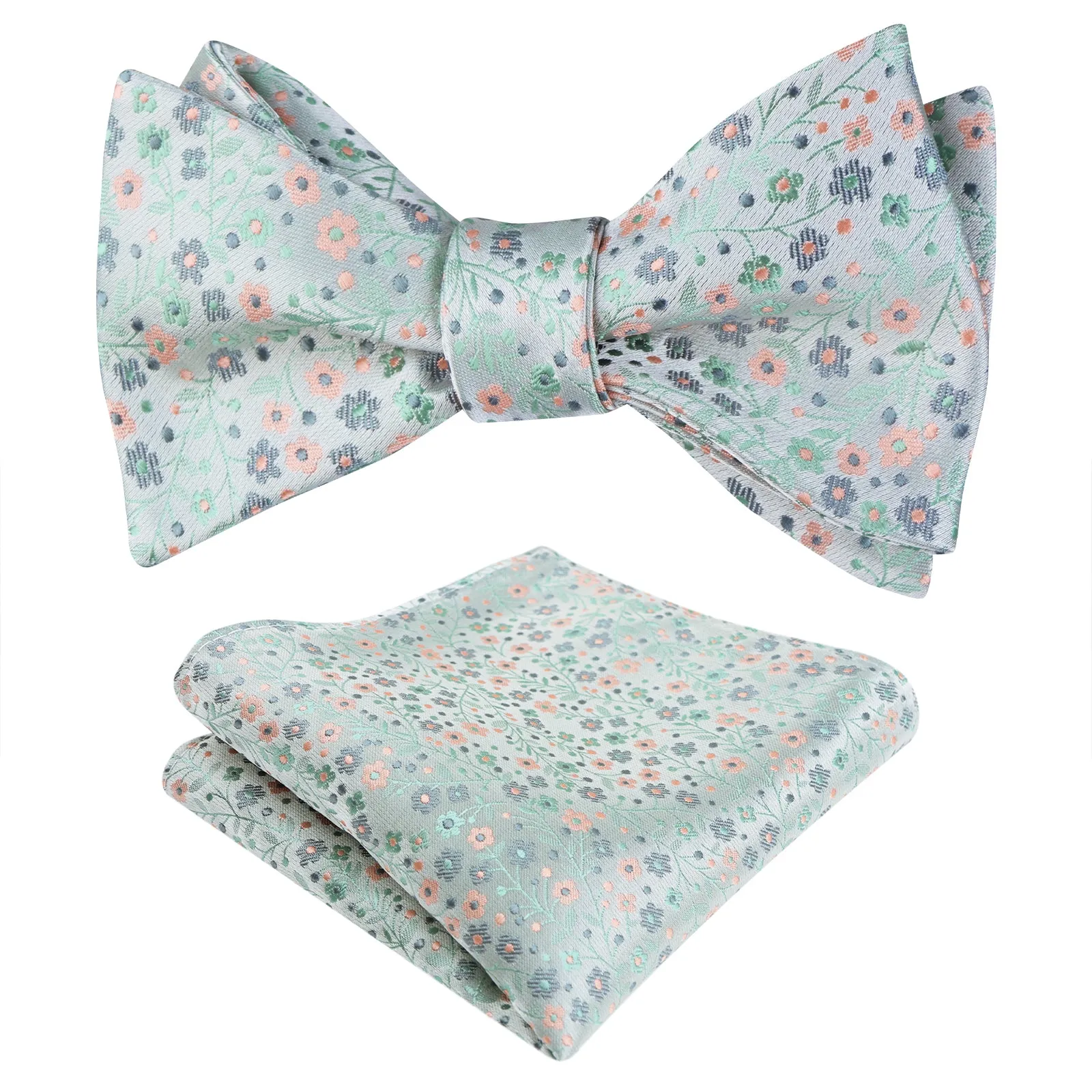 Men's Self-tied Floral Pattern Bow Tie with Colorful Pocket Square Tie Set-045