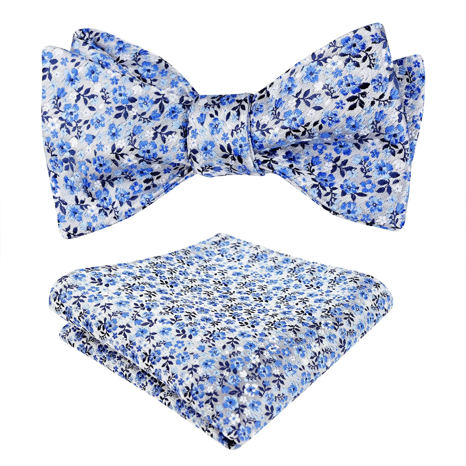 Men's Self-tied Floral Pattern Bow Tie with Colorful Pocket Square Tie Set-045