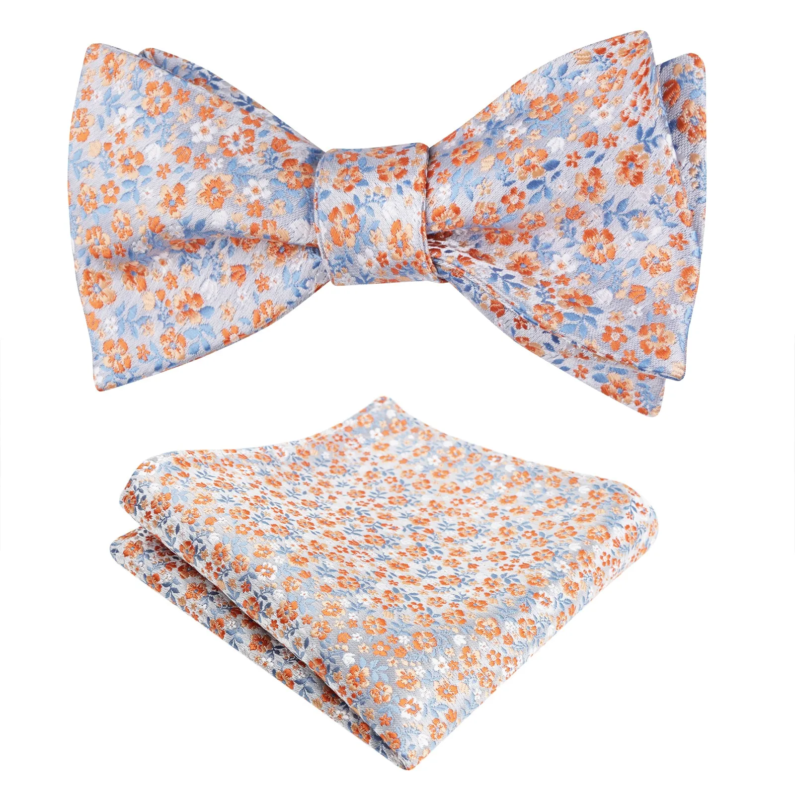 Men's Self-tied Floral Pattern Bow Tie with Colorful Pocket Square Tie Set-045