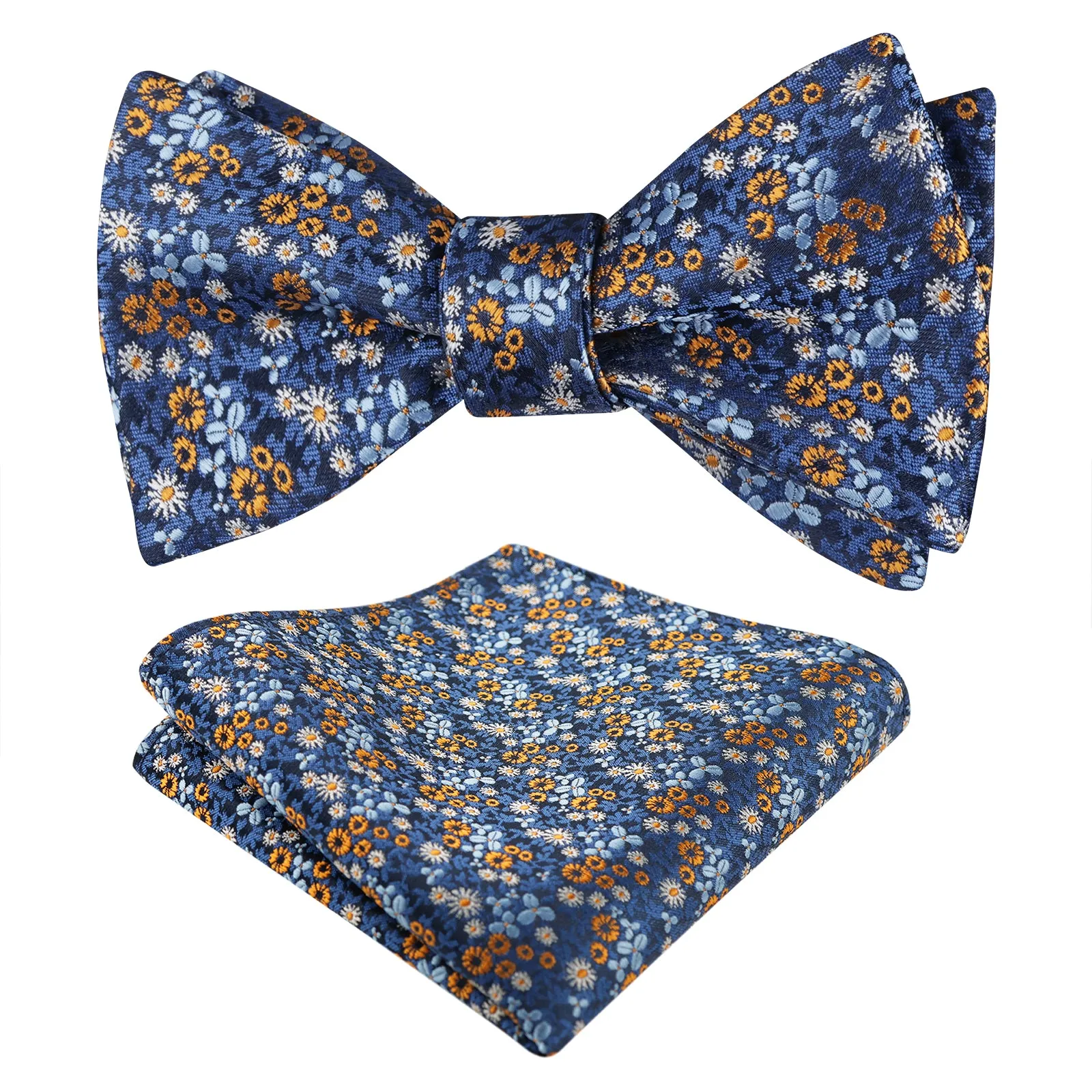 Men's Self-tied Floral Pattern Bow Tie with Colorful Pocket Square Tie Set-045