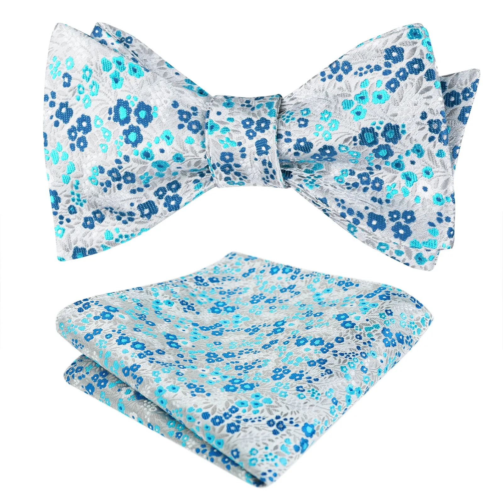 Men's Self-tied Floral Pattern Bow Tie with Colorful Pocket Square Tie Set-045