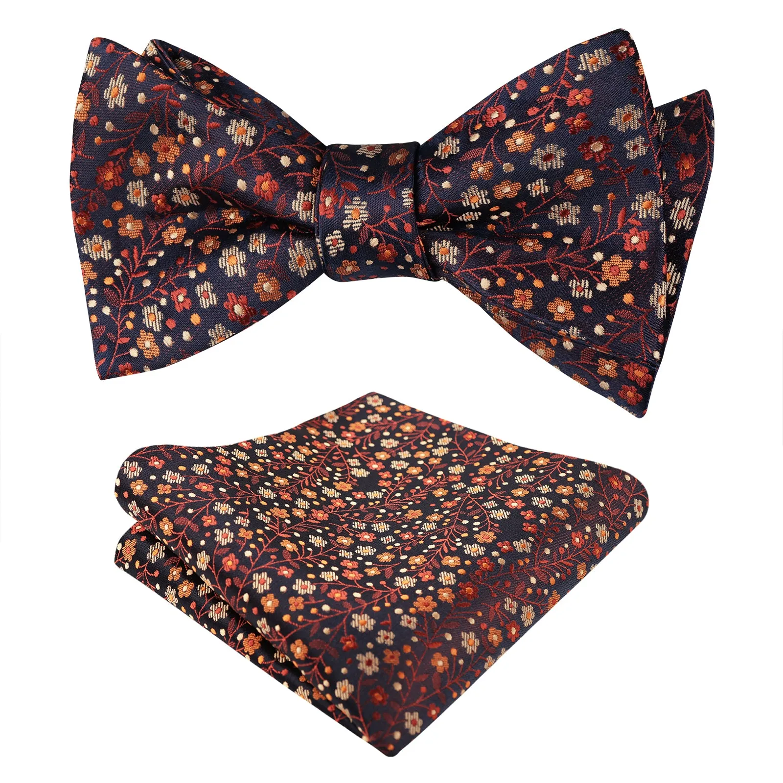 Men's Self-tied Floral Pattern Bow Tie with Colorful Pocket Square Tie Set-045