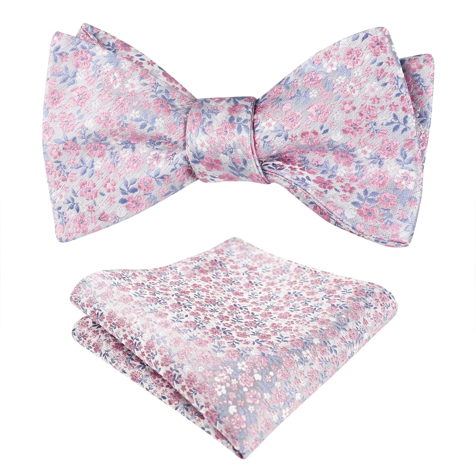 Men's Self-tied Floral Pattern Bow Tie with Colorful Pocket Square Tie Set-045