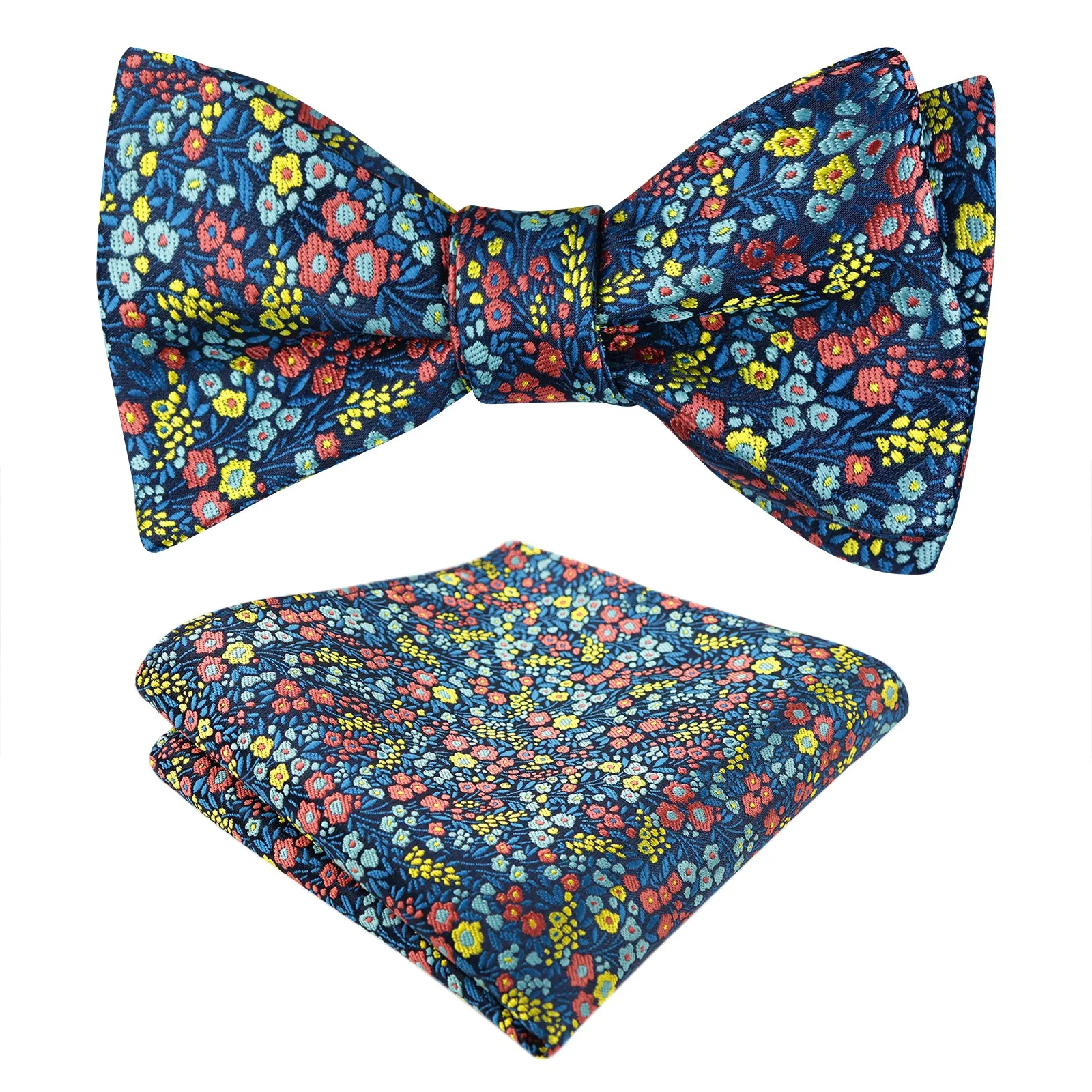 Men's Self-tied Floral Pattern Bow Tie with Colorful Pocket Square Tie Set-045