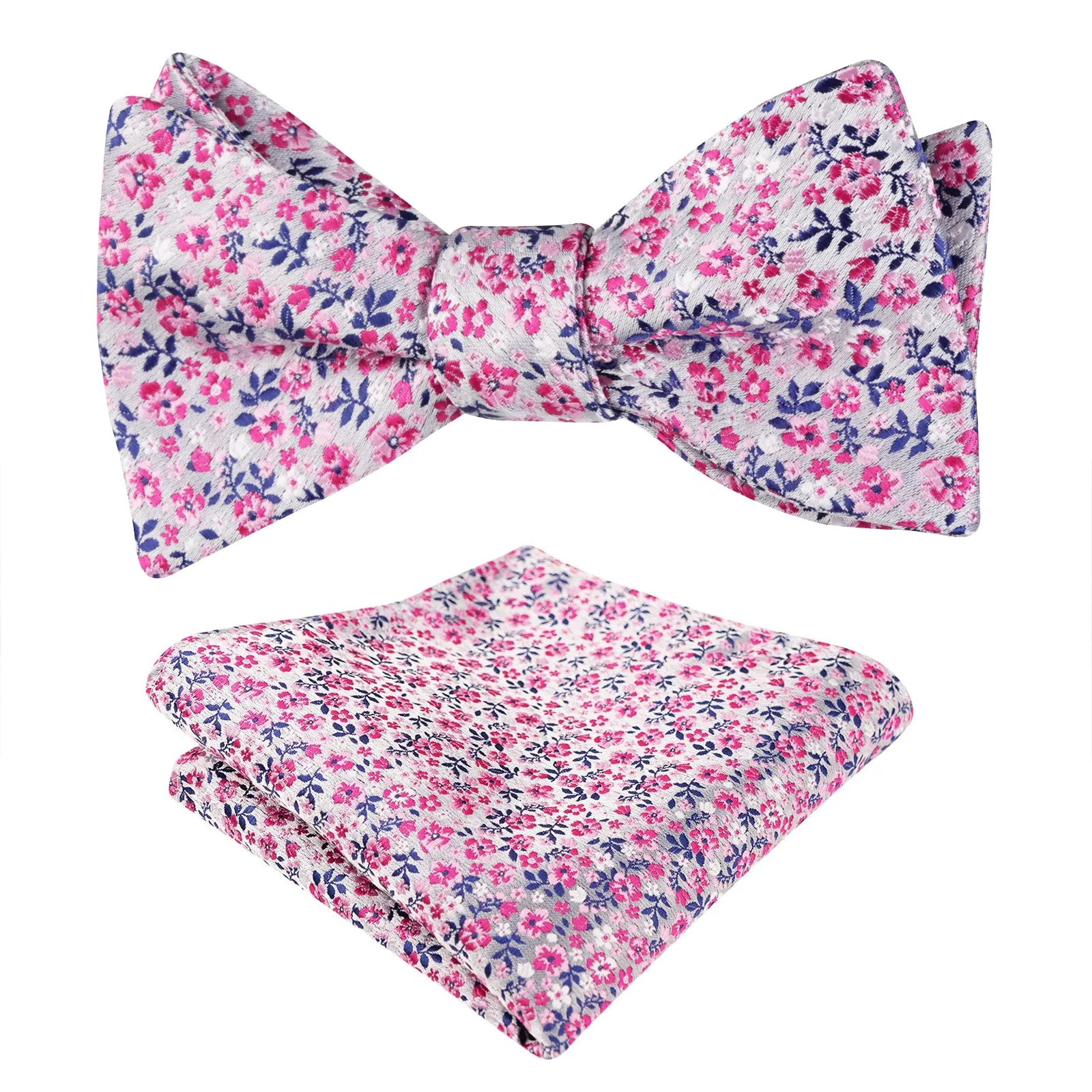 Men's Self-tied Floral Pattern Bow Tie with Colorful Pocket Square Tie Set-045