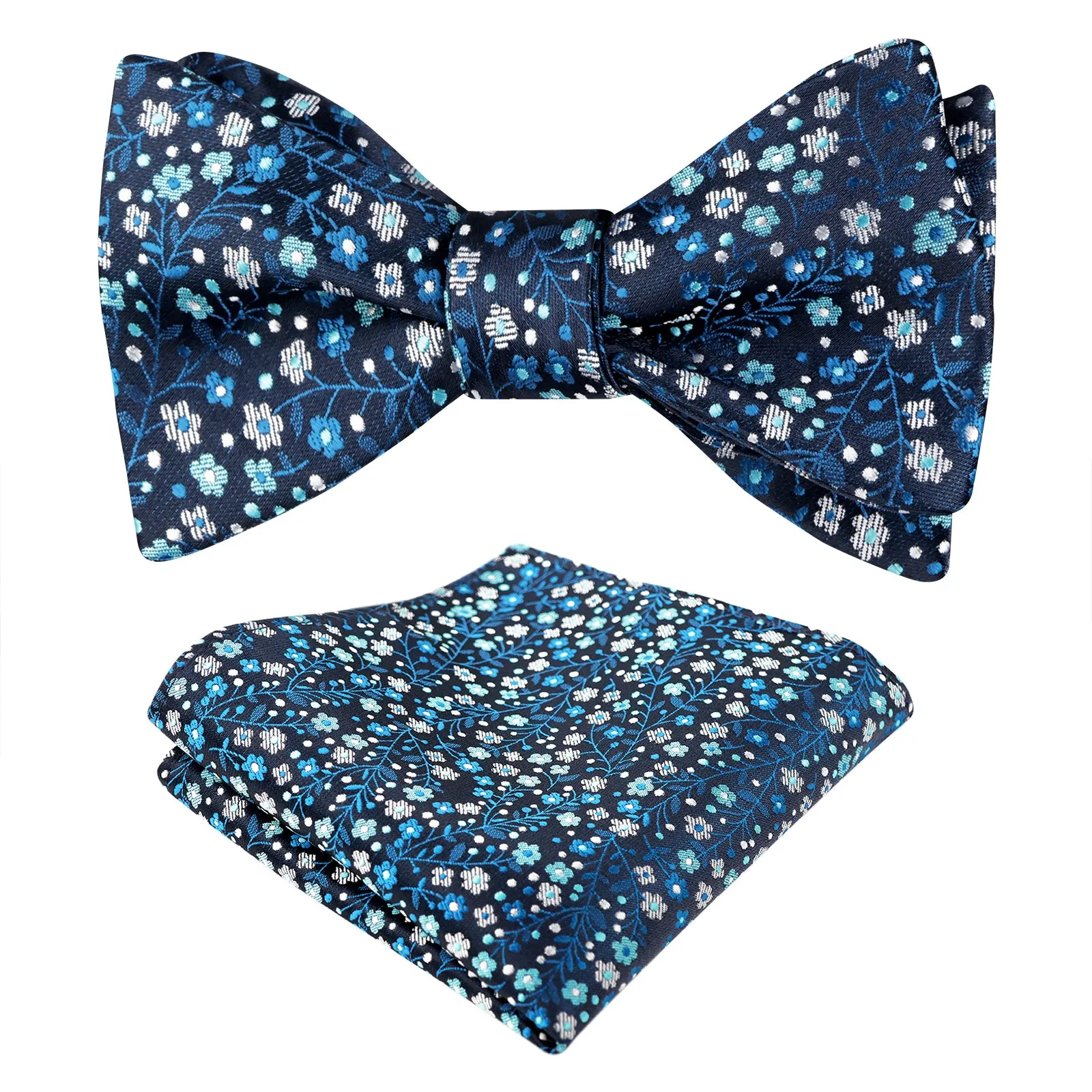 Men's Self-tied Floral Pattern Bow Tie with Colorful Pocket Square Tie Set-045