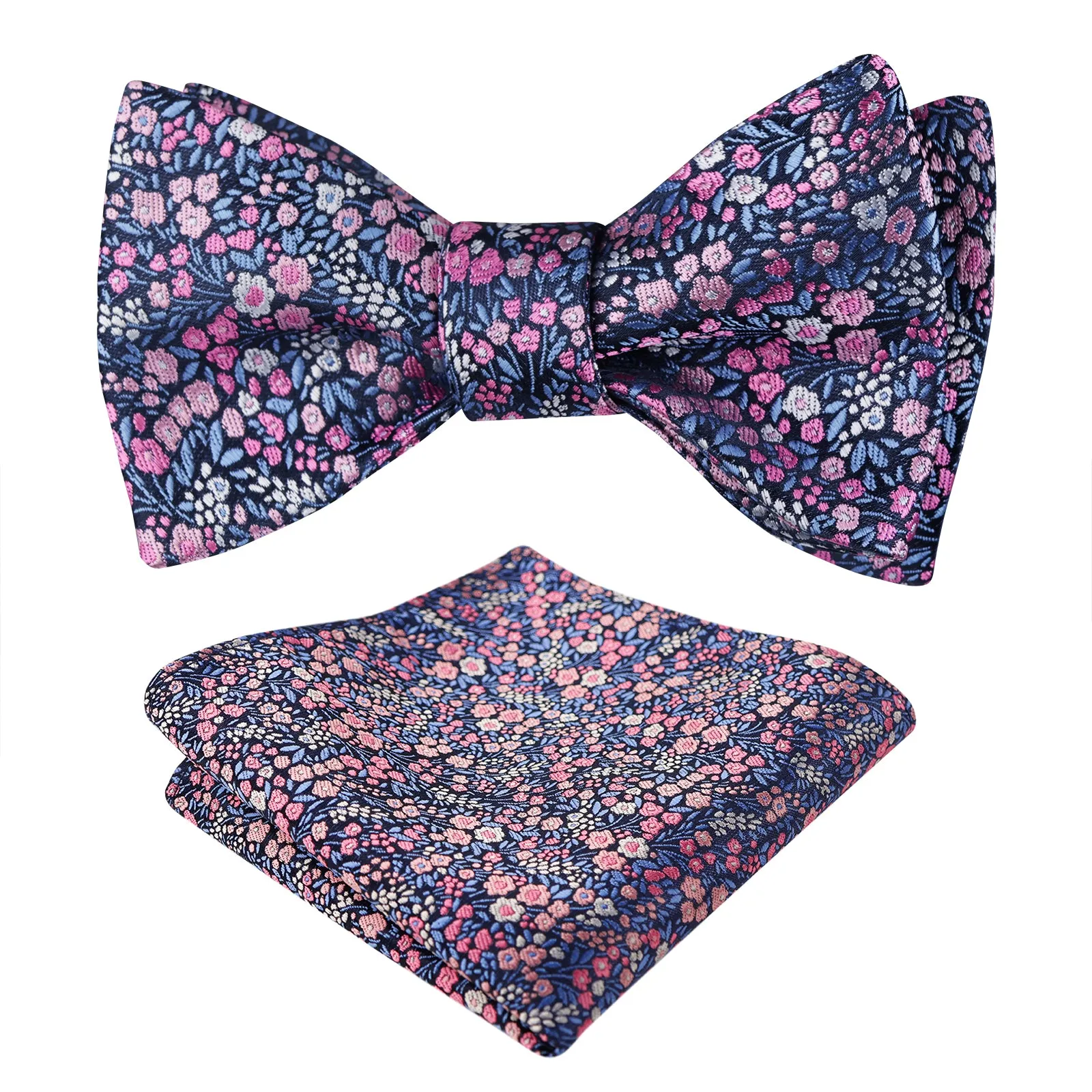 Men's Self-tied Floral Pattern Bow Tie with Colorful Pocket Square Tie Set-045