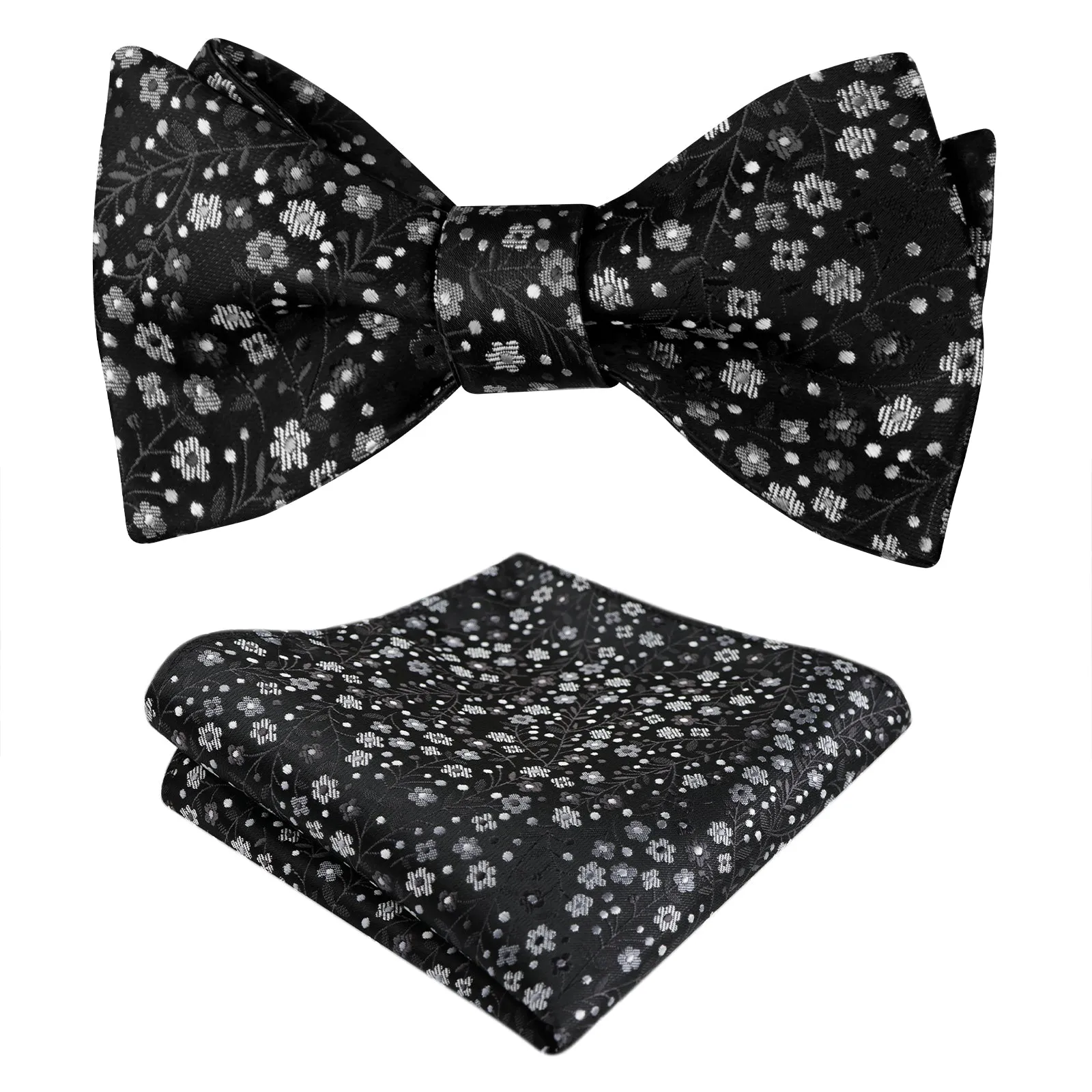 Men's Self-tied Floral Pattern Bow Tie with Colorful Pocket Square Tie Set-045