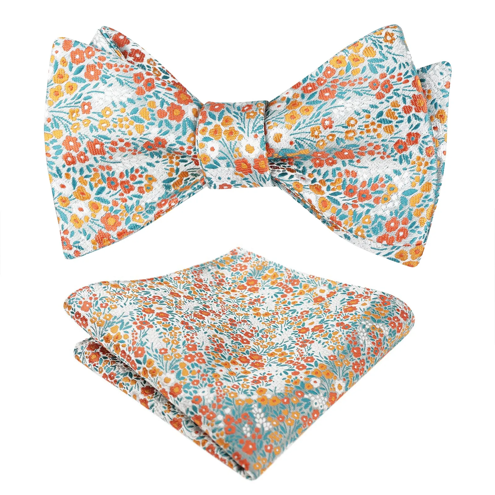 Men's Self-tied Floral Pattern Bow Tie with Colorful Pocket Square Tie Set-045