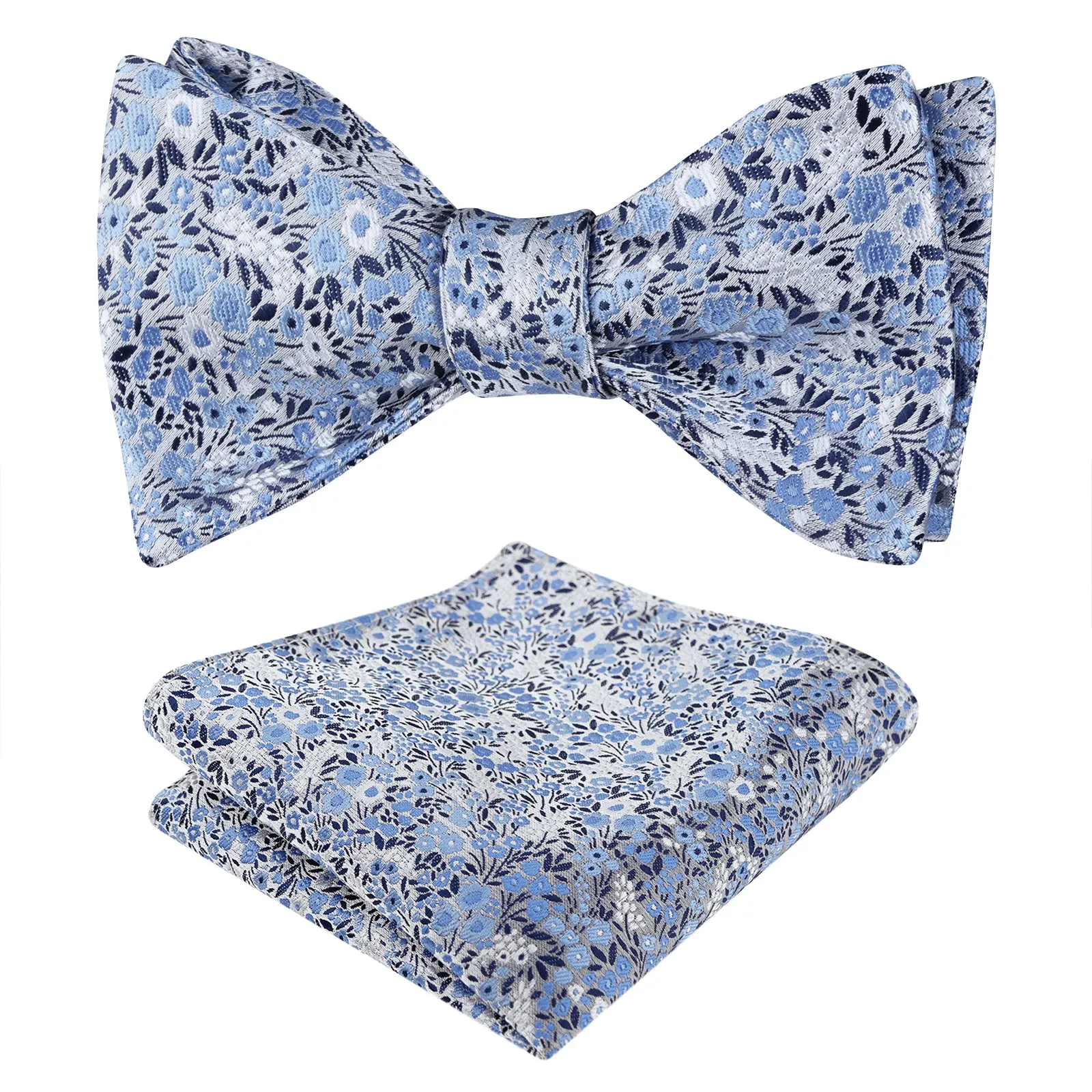 Men's Self-tied Floral Pattern Bow Tie with Colorful Pocket Square Tie Set-045