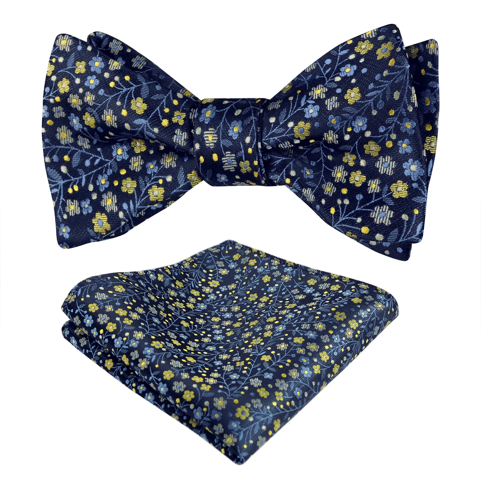 Men's Self-tied Floral Pattern Bow Tie with Colorful Pocket Square Tie Set-045