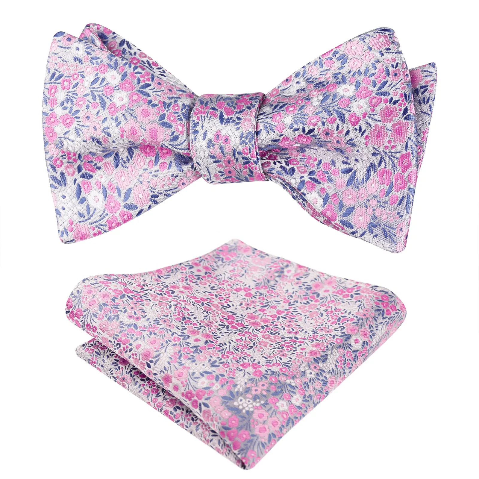Men's Self-tied Floral Pattern Bow Tie with Colorful Pocket Square Tie Set-045