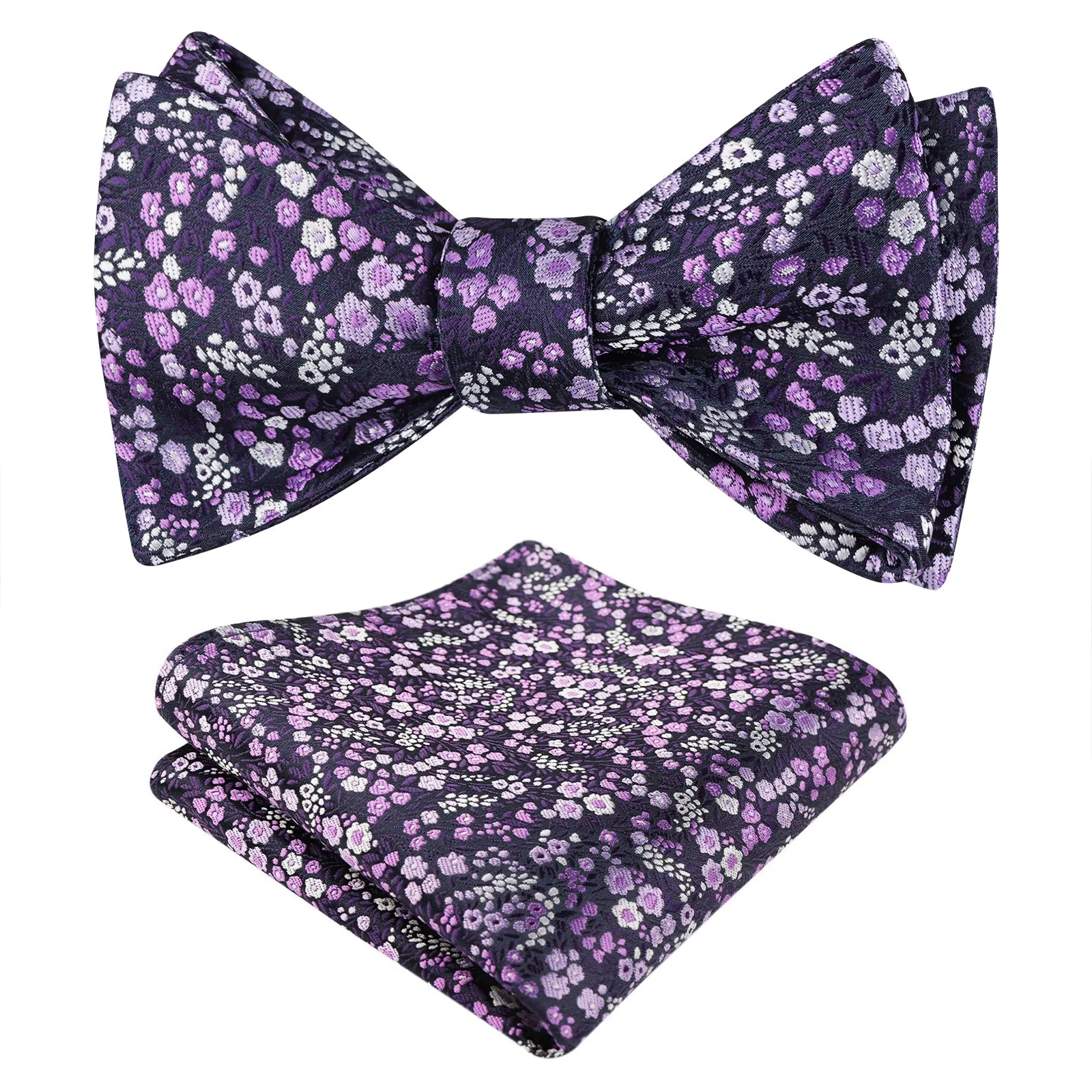 Men's Self-tied Floral Pattern Bow Tie with Colorful Pocket Square Tie Set-045