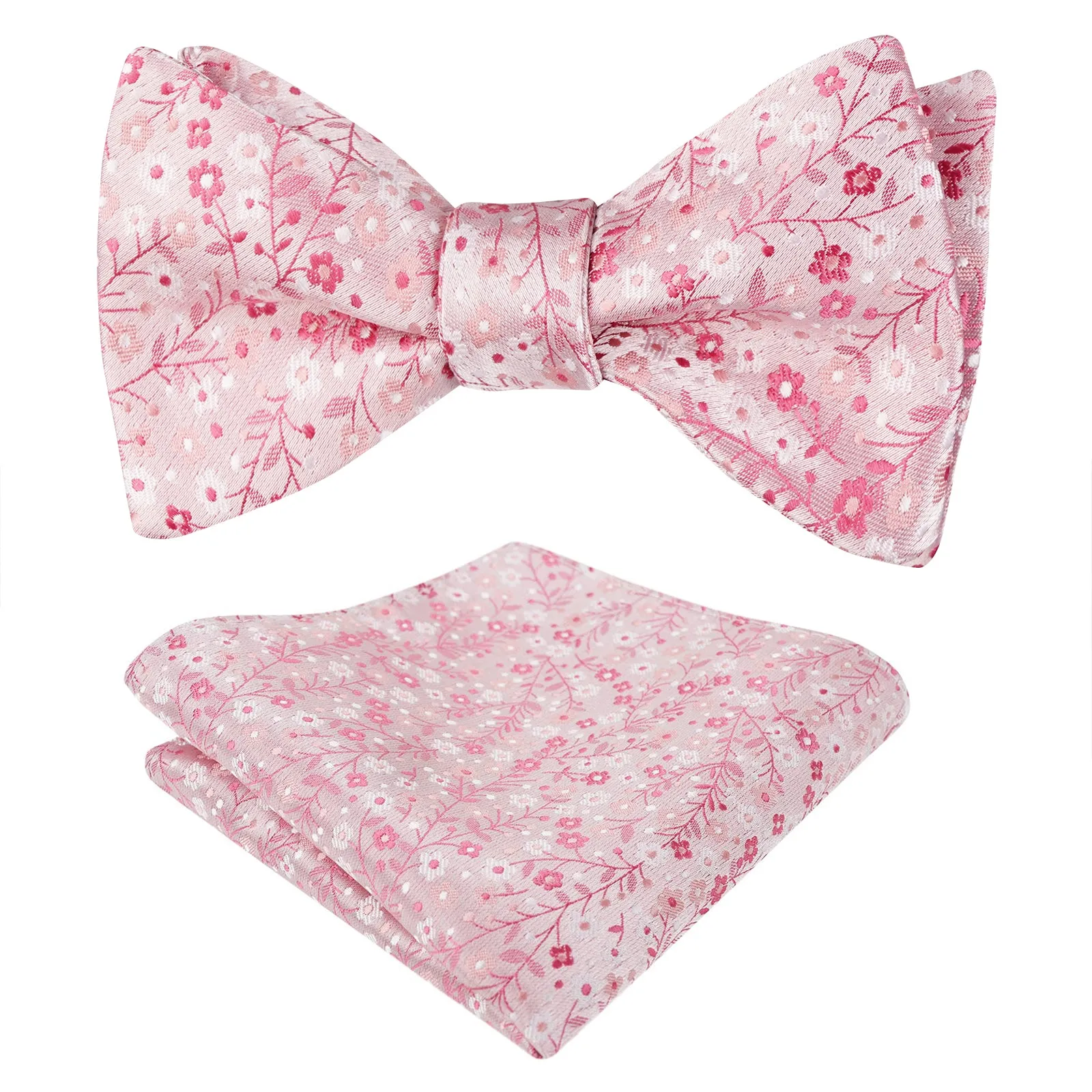 Men's Self-tied Floral Pattern Bow Tie with Colorful Pocket Square Tie Set-045