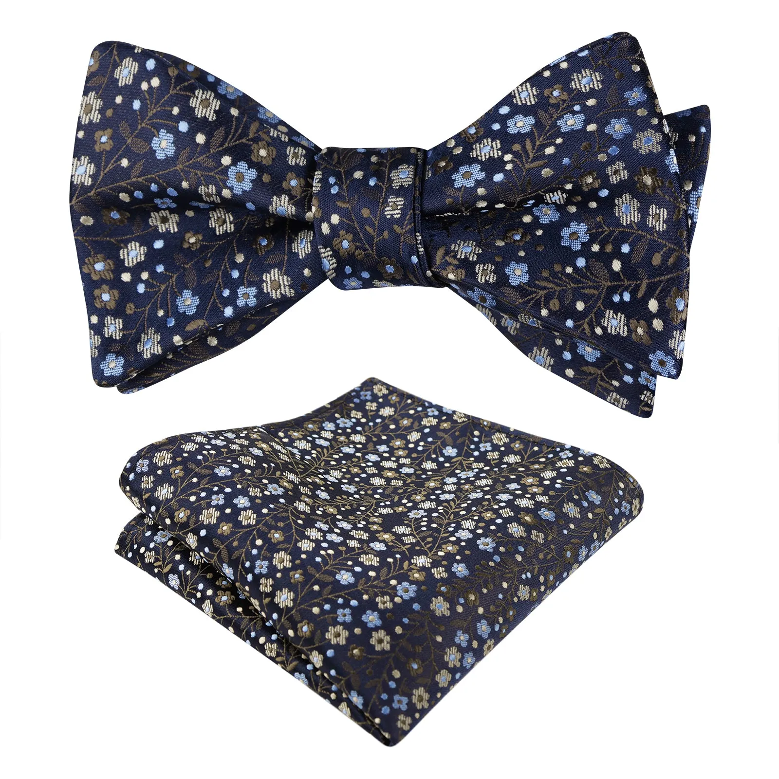 Men's Self-tied Floral Pattern Bow Tie with Colorful Pocket Square Tie Set-045