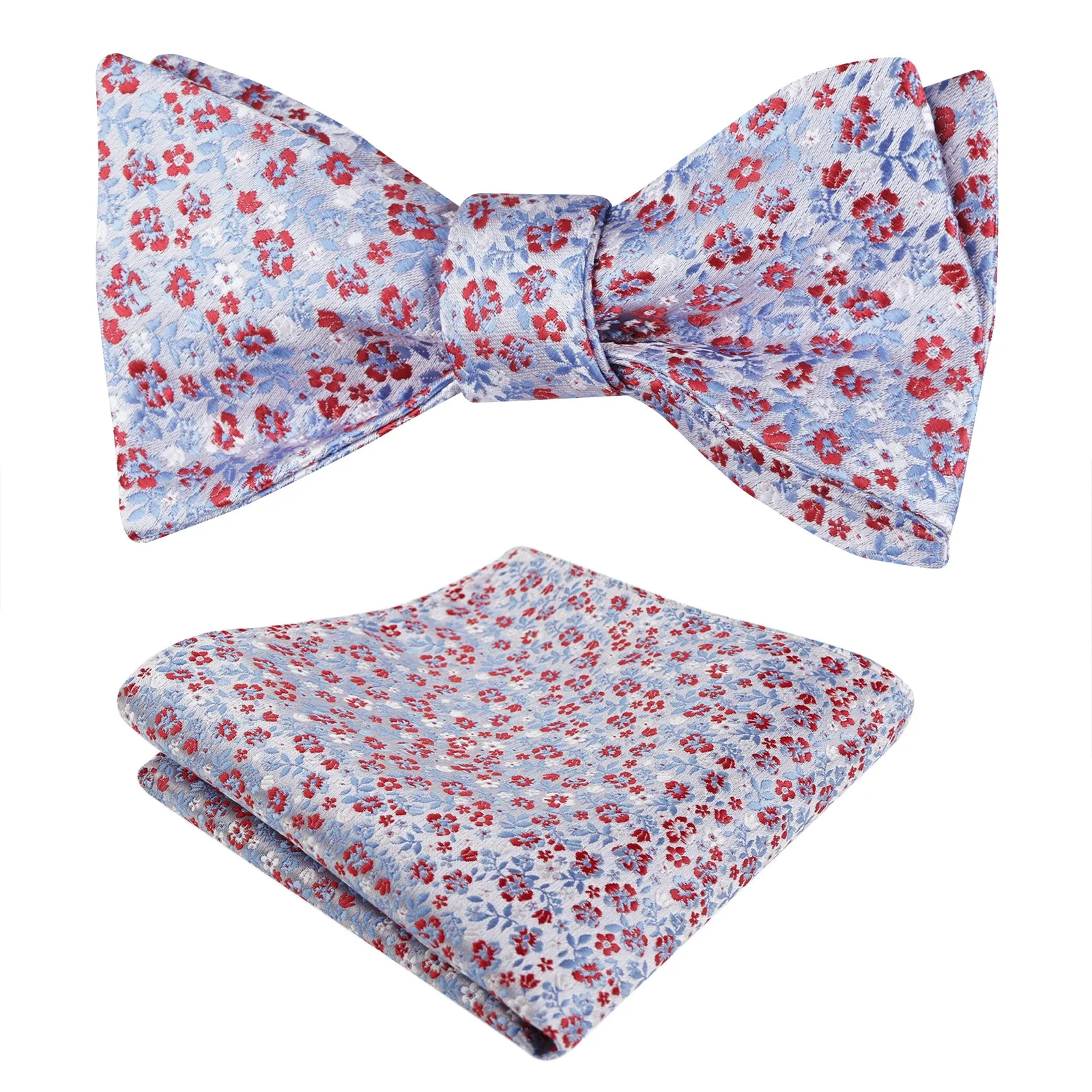 Men's Self-tied Floral Pattern Bow Tie with Colorful Pocket Square Tie Set-045