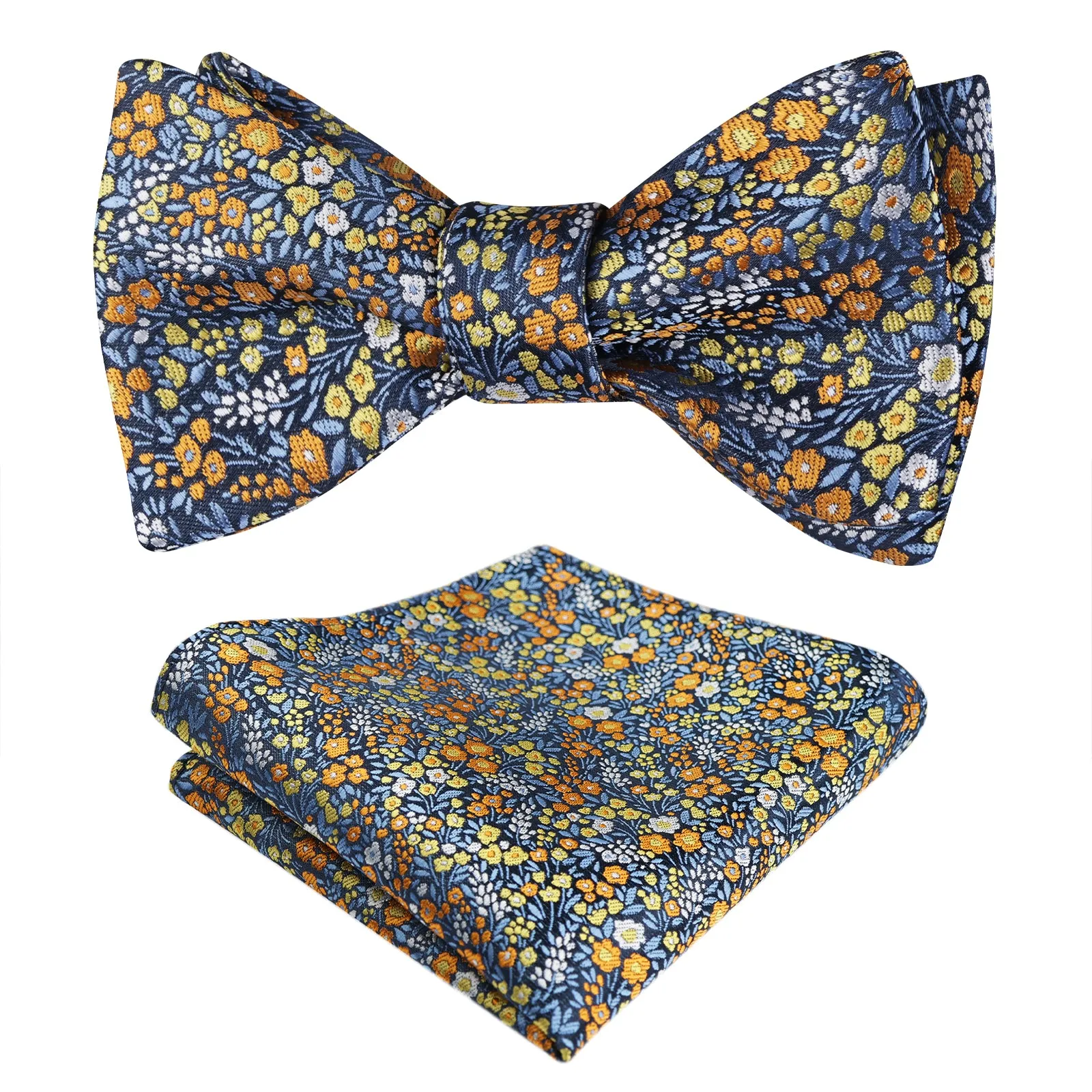 Men's Self-tied Floral Pattern Bow Tie with Colorful Pocket Square Tie Set-045